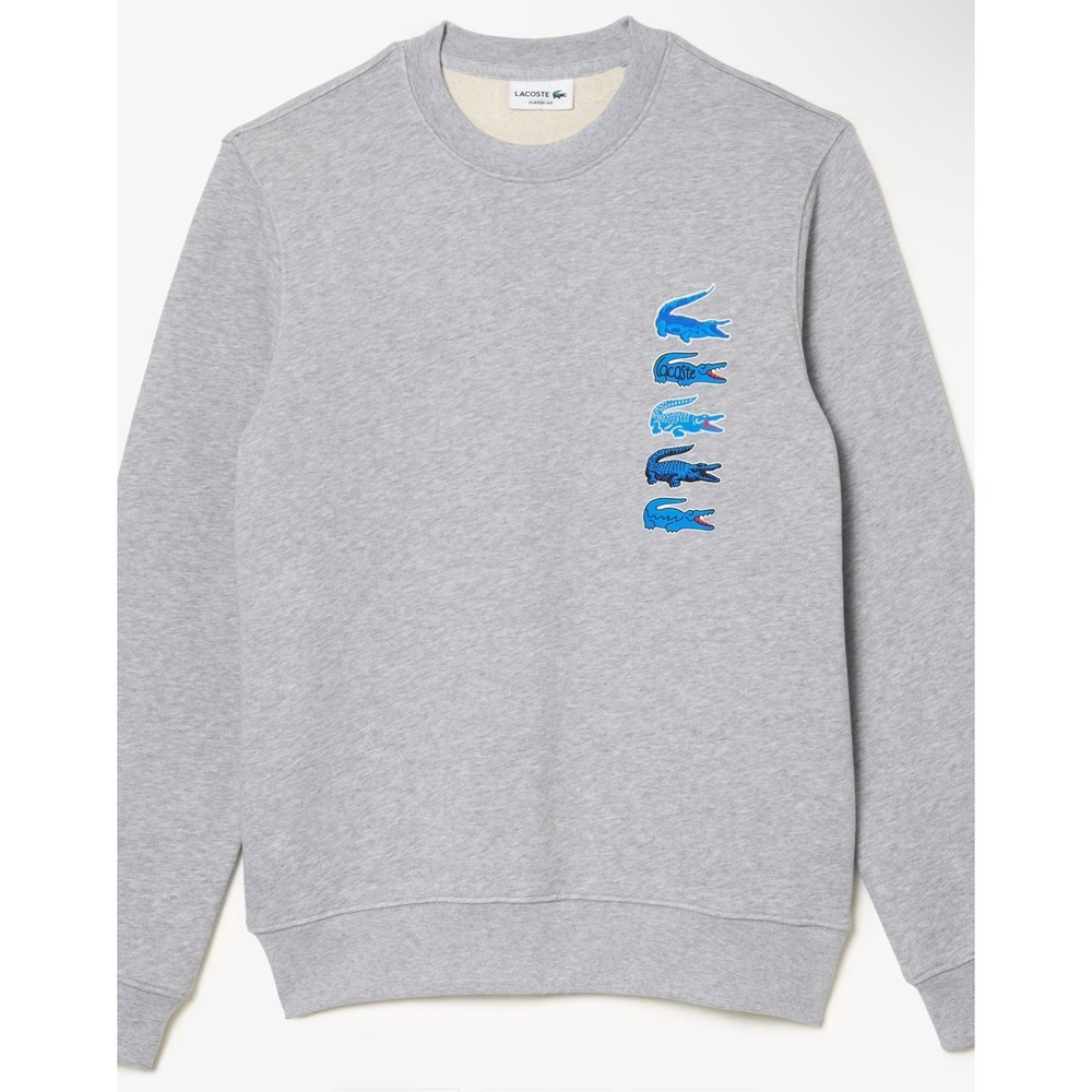 Lacoste Men Sweatshirt Grey Crewneck 100% Cotton Art SH3581-51 Size Medium-New